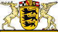 Das Wappen von Vorderösterreich befindet sich als letztes der sechs kleinen Wappen heraldisch links oben auf dem großen Landeswappen Baden-Württembergs