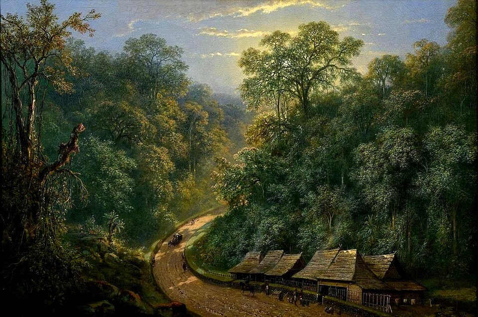 Zu Junghuhns Zeit gab es von Batavia in das Landesinnere nur den Großen Postweg über den 1500 Meter hohen Megamendung-Pass. Für mit schweren Lasten beladene Wagen war es ein mühseliger stundenlanger Anstieg, der nur mit bis zu sechs – bei ganz schweren Lasten mit acht – paarweise vorgespannten Ochsen bewältigt werden konnte. Heute ist dieser tief zerfurchte Weg die vielbefahrene Straße von Bogor zum 38 Kilometer entfernten Puncak-Pass, der mit modernen Verkehrsmitteln bei normalem Verkehrsaufkommen in etwa 40 Minuten erreicht werden kann. Im weiteren Verlauf führt diese Straße, als Teil des sogenannten Großen Postwegs, über Cianjur nach Bandung. – Junghuhns erste Reise mit Dr. Fritze verlief über diesen Pass bis Cianjur, die zweite Reise bis Bandung und weiter auf dem Großen Postweg nach Ostjava. Auch für die Rückreisen mit Dr. Fritze wurde dieser Pass benutzt. – Der Megamendung ist ein Bergrücken, der vom Pangrango aus in nordöstlicher Richtung verläuft. Der Puncak-Pass über diesen Bergrücken ist heute ein viel besuchter Erholungs- und Urlaubsort für die unter dem feuchtheißen Tropenklima leidenden Bewohner des Tieflands, mit zahlreichen Unterkunftsmöglichkeiten in fast allen Preisklassen vom Zeltplatz bis zum Luxusresort. Von hier aus besteht die Möglichkeit, den Berggarten Cibodas und den 50 Meter hohen Cibeureum-Wasserfall zu besuchen.