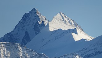 Kleinglockner, Großglockner, Teufelshorn, Glocknerwand mit Hofmannspitze und Teufelskamp, gesehen von Nordwesten (von links nach rechts)