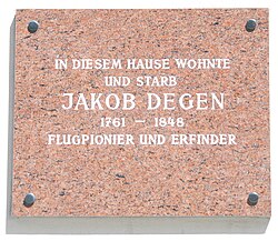 Jakob Degen – Gedenktafel