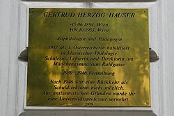 Gertrud Herzog-Hauser – Gedenktafel