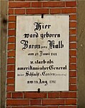Gedenktafel in Johann von Kalbs Geburtsort Hüttendorf