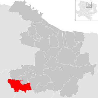 Lage der Gemeinde Hohenwarth-Mühlbach am Manhartsberg im Bezirk Hollabrunn (anklickbare Karte)