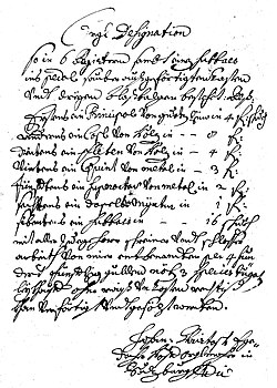 Johann Christoph Egedacher: Kostenvoranschlag für eine Orgel für Maria Kirchental, 1716, mit Fremdwörtern in lateinischer Schrift