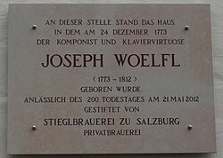 Gedenktafel für Joseph Woelfl an der Talstation