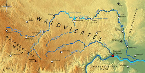 Der Verlauf des Kamp mit den drei Staustufen