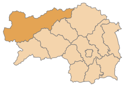 Lage des Bezirks Liezen im Bundesland Steiermark (anklickbare Karte)