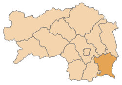 Lage des Bezirks Südoststeiermark im Bundesland Steiermark (anklickbare Karte)