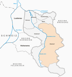 Österreichkarte, Position von Oberdorf hervorgehoben