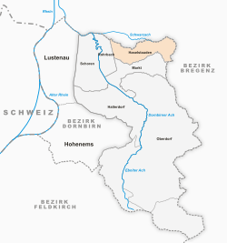 Österreichkarte, Position von Haselstauden hervorgehoben