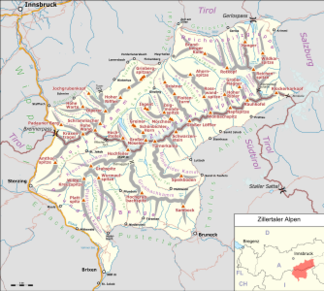 Übersichtskarte der Zillertaler Alpen