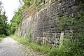Erhaltene Stützmauer mit aufgesetzten Holzbalken zum Schutz vor Steinschlag, 2020
