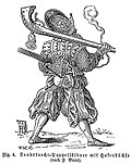 Landsknecht-Doppelsöldner mit Arkebuse und Morion nach Jakob de Gheyn II.