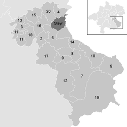 Lage der Gemeinde Bezirk Steyr-Land im Bezirk Steyr-Land (anklickbare Karte)