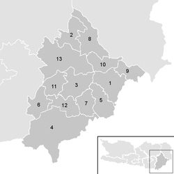 Lage der Gemeinde Bezirk Völkermarkt im Bezirk Völkermarkt (anklickbare Karte)
