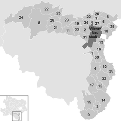 Lage der Gemeinde Bezirk Wiener Neustadt-Land im Bezirk Wiener Neustadt-Land (anklickbare Karte)