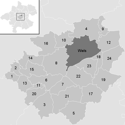 Lage der Gemeinde Bezirk Wels-Land im Bezirk Wels-Land (anklickbare Karte)