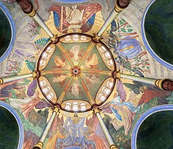 Wandmalereien (Christus, hl. Michael und symbolische Darstellungen zu Tod und Ewigem Leben), Friedhofskapelle Hall