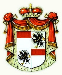Wappen mit Wappenmantel und Fürstenhut