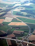 Luftbild der Anschlussstelle Enns-West/Steyr mit der West Autobahn