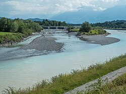 Mündung der Ill zwischen Nofels und Meiningen beim Illspitz in den Alpenrhein