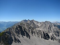 Die Nordkette von der Mandlspitze, Ausblick nach Westen