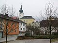 Blick vom Dorfplatz Matzleinsdorf zum Kirchenberg