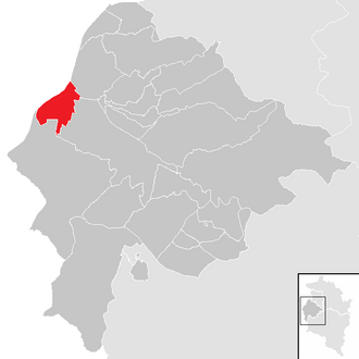 Lage der Gemeinde Meiningen (Vorarlberg) im Bezirk Feldkirch (anklickbare Karte)