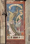 Restaurierung des Fassadenfreskos (ursprünglich 15. Jhdt.) des heiligen Sebastian und des vor ihm knienden Prälaten Sebastian Glatz, Pfarrkirche St. Nikolaus, Meran