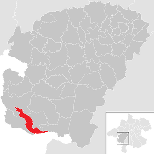 Lage der Gemeinde Mondsee im Bezirk Vöcklabruck (anklickbare Karte)