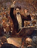 Arthur Nikisch dirigiert das Gewandhausorchester zu Leipzig, Gemälde von Robert Sterl (1910)