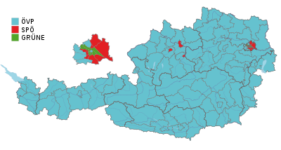 Stärkste Partei auf Ebene der Bezirke (mit Wahlkarten)