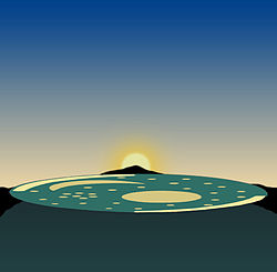 Sommersonnenwende:Durch Ausrichtung in Richtung Sonnenuntergang wird die Scheibe im Horizontsystem justiert.