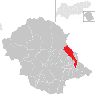 Lage der Gemeinde Nußdorf-Debant im Bezirk Lienz (anklickbare Karte)