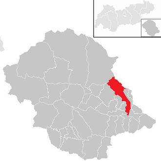 Lage der Gemeinde Nußdorf-Debant im Bezirk Lienz (anklickbare Karte)