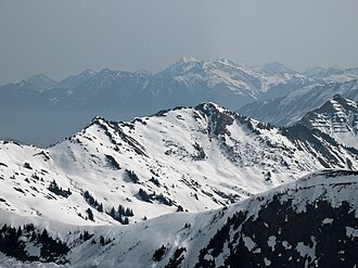 Östlicher Ochsenhofer Kopf (1965&nbsp;m) mit Lüchlekopf von der Güntlespitze (2092&nbsp;m)