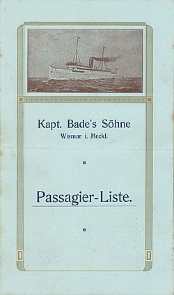 Passagierliste der 1. Reise der Thalia nach Spitzbergen, veranstaltet von Kapt. Bade's Söhne im Juli/August 1907 (206 × 121 mm)