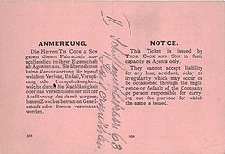 Fahrschein von Cook-Tours für einen Landausflug nach Tunis um 1908 (112 × 85 mm)