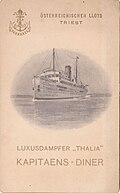 Musikprogramm und Speisefolge des Kapitäns-Diners vom 15. April 1909 (210 × 170 mm)