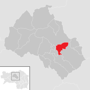 Lage der Gemeinde Sankt Peter-Freienstein im Bezirk Leoben (anklickbare Karte)