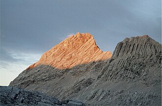 Schönfeldspitze (links) und Wurmkopf (rechts, 2451 m) von Westen