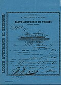Fahrkarte 3. Klasse, NN–Triest am 11. Mai 1866 mit der Barone Burger