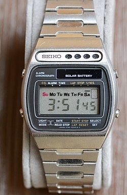 Der Seiko LCD Solar Alarm Chronograph A156-5000 war 1978 die erste solarbetriebene Armbanduhr der Welt.