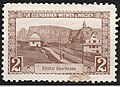 Zwei-Heller-Spendenmarke für Eisenbahner-Witwen und Waisen mit dem Bahnhof Oberbozen als Motiv