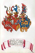 Wappen derer von Starhemberg im Mitglieder­verzeichnis der Todes­angst­bruder­schaft an der Passauer Jesuitenkirche, 1738