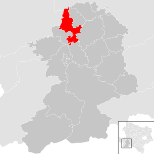 Lage der Gemeinde Steinakirchen am Forst im Bezirk Scheibbs (anklickbare Karte)