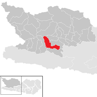 Lage der Gemeinde Steinfeld (Kärnten) im Bezirk Spittal an der Drau (anklickbare Karte)