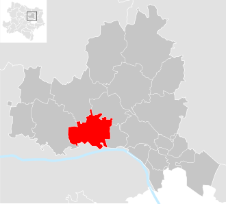 Lage der Gemeinde Stockerau im Bezirk Korneuburg (anklickbare Karte)