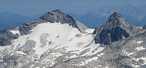 Stubacher Sonnblick, Prägratkees (Gletscherstand Juli 2022), Granatscharte, Sonnblickkees und Granatspitze (von Süden und von links nach rechts)