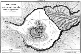 Tengger-Gebirge, aufgenommen im Jahr 1844.Aus F. Junghuhn: Java, seine Gestalt, Pflanzendecke und innere Bauart,Band 2, S. 572.